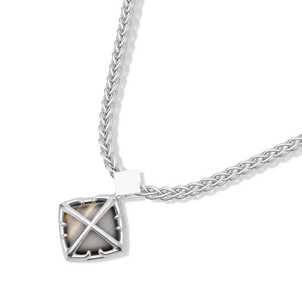 Men's Tiger's Eye Diamond-Shaped Arrow Design Pendant Necklace in Sterling Silver – Image 4 of 4