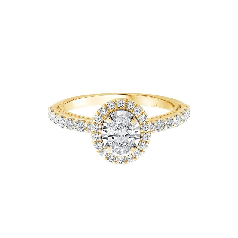 Oval Diamond Halo Engagement Ring in 10K Yellow Gold &#40;1 ct. tw.&#41; – Image 1 of 3