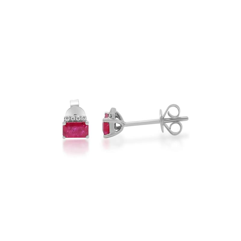 Ruby and Diamond Accent Stud Earrings in 10K White Gold – Image 3 of 3