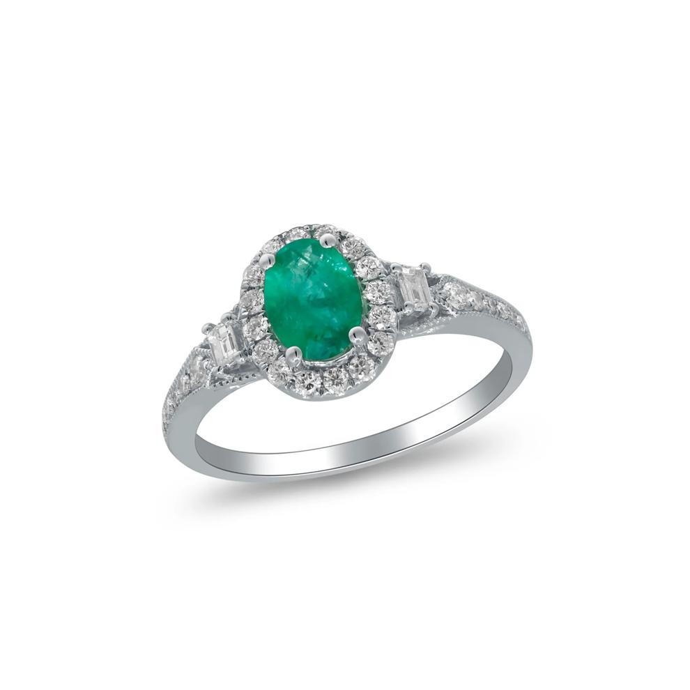 Emerald &amp; Diamond Halo Ring in 10K White Gold (1/3 ct. tw.) – Image 5 of 5