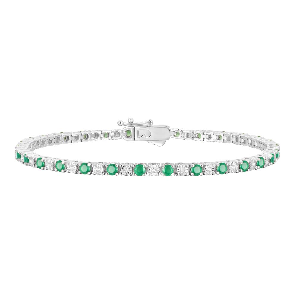 Emerald &amp; Diamond Tennis Bracelet in 10K White Gold (1/7 ct. tw.) – Image 1 of 1