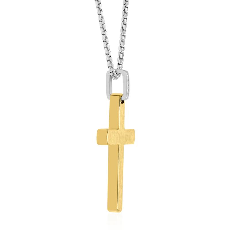 Men&#39;s Brushed Cross Pendant in Sterling Silver and Vermeil – Image 2 of 3
