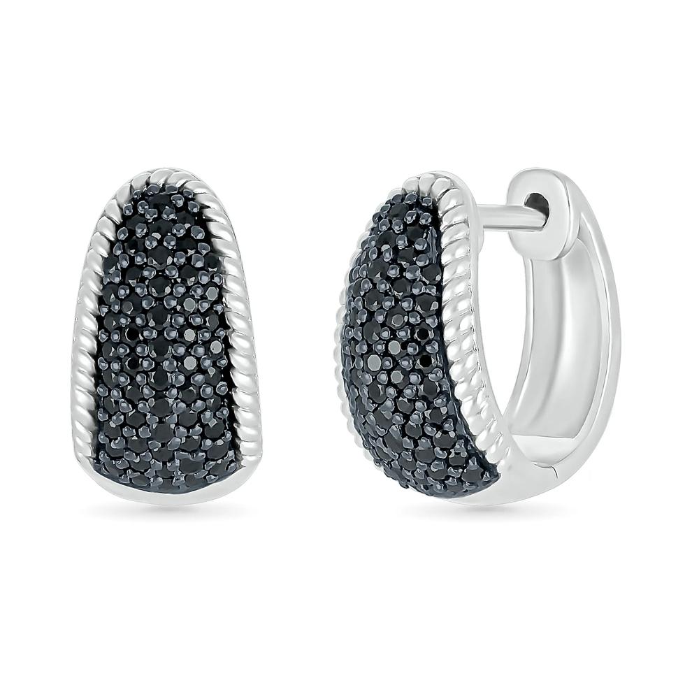 Black Diamond Wedge Hoop Earrings in Sterling Silver (1/2 ct. tw.) – Image 2 of 3