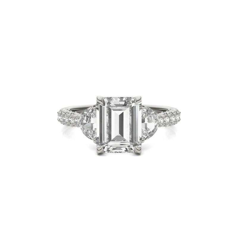 Emerald-Cut Lab Created Moissanite Engagement Ring in 14K White Gold – Image 1 of 5