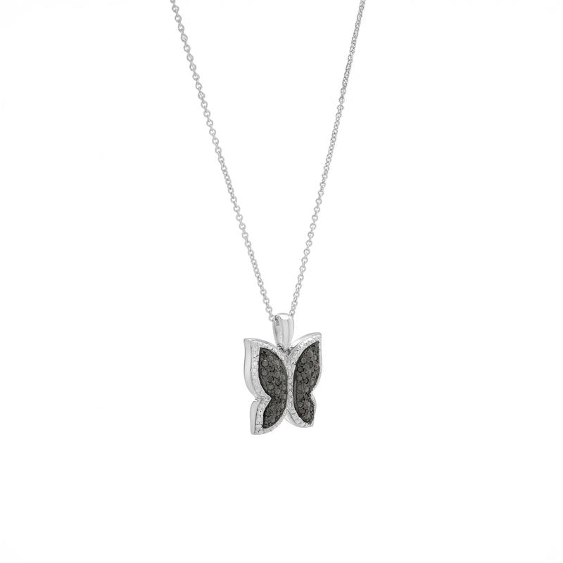 Black Diamond Accent Butterfly Pendant in Sterling Silver – Image 3 of 4