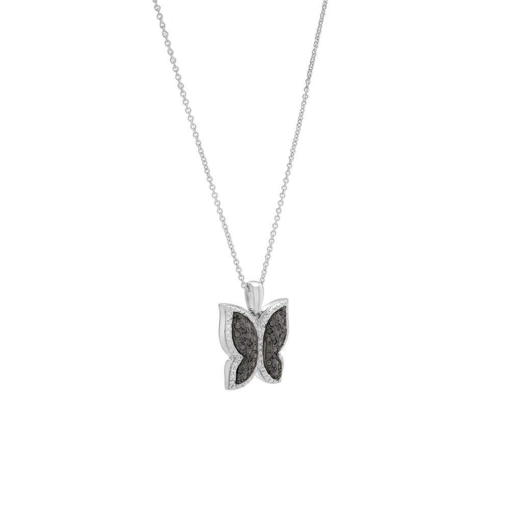 Black Diamond Accent Butterfly Pendant in Sterling Silver – Image 3 of 4