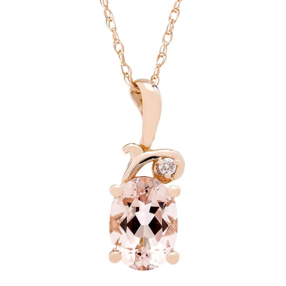 Morganite &amp; Diamond Pendant in 10K Rose Gold – Image 1 of 2