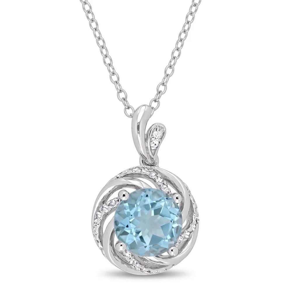 Blue &amp; White Topaz &amp; Diamond Necklace in Sterling Silver – Image 1 of 3