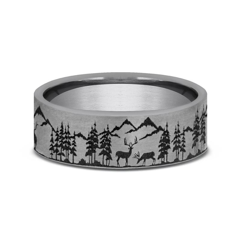 Men&rsquo;s Forest Scene Wedding Band in Gray Tantalum, 7MM – Image 1 of 3