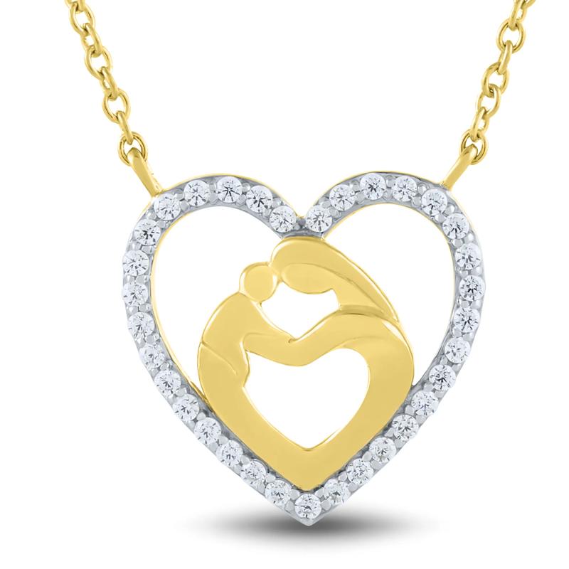 Mother and Child Diamond Heart Necklace in 10K Yellow Gold &#40;1/10 ct. tw.&#41; – Image 1 of 3