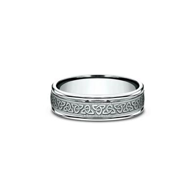 Men's Celtic Triangle Wedding Band in 10K White Gold, 6mm