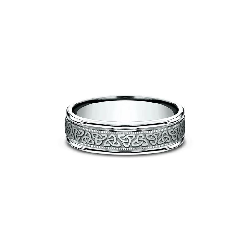 Men&#39;s Celtic Triangle Wedding Band in 10K White Gold, 6mm – Image 1 of 3