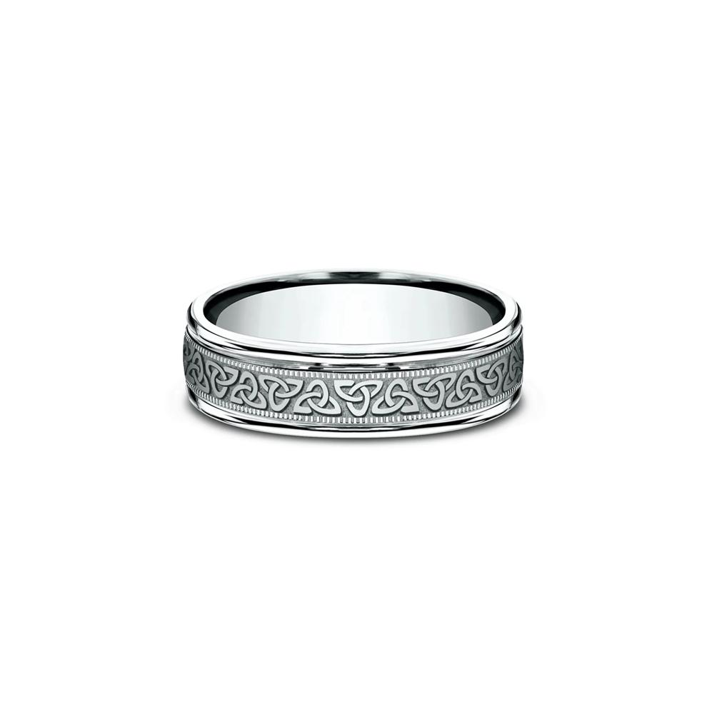 Men's Celtic Triangle Wedding Band in 10K White Gold, 6mm – Image 1 of 3