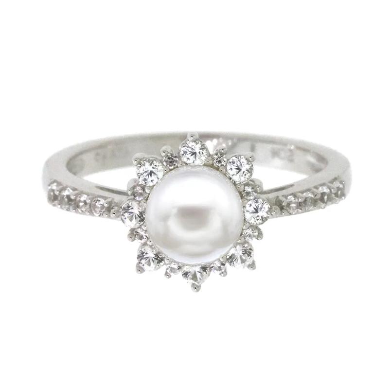 Freshwater Pearl &amp; Lab Created White Sapphire Pendant, Earrings &amp; Ring Boxed Set in Sterling Silver – Image 6 of 8