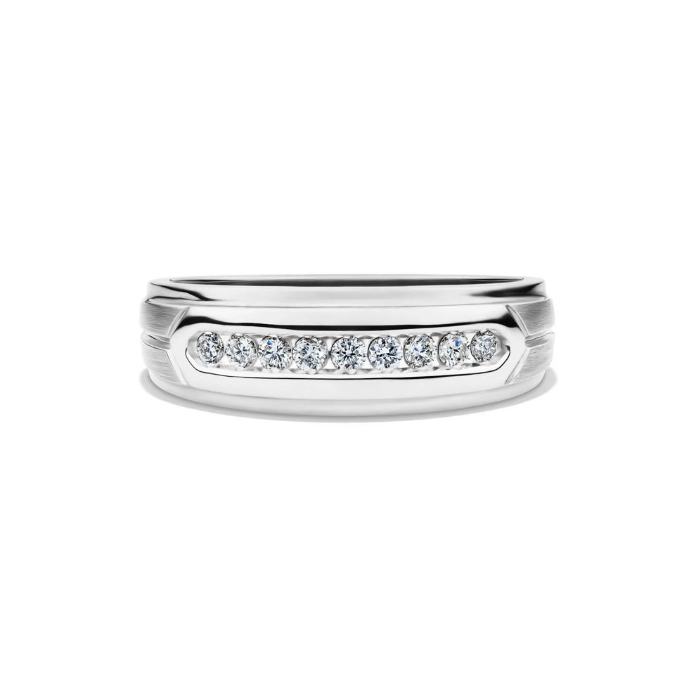 Men&rsquo;s Channel-Set Diamond Wedding Band in 10K White Gold (1/4 ct. tw.) – Image 1 of 4