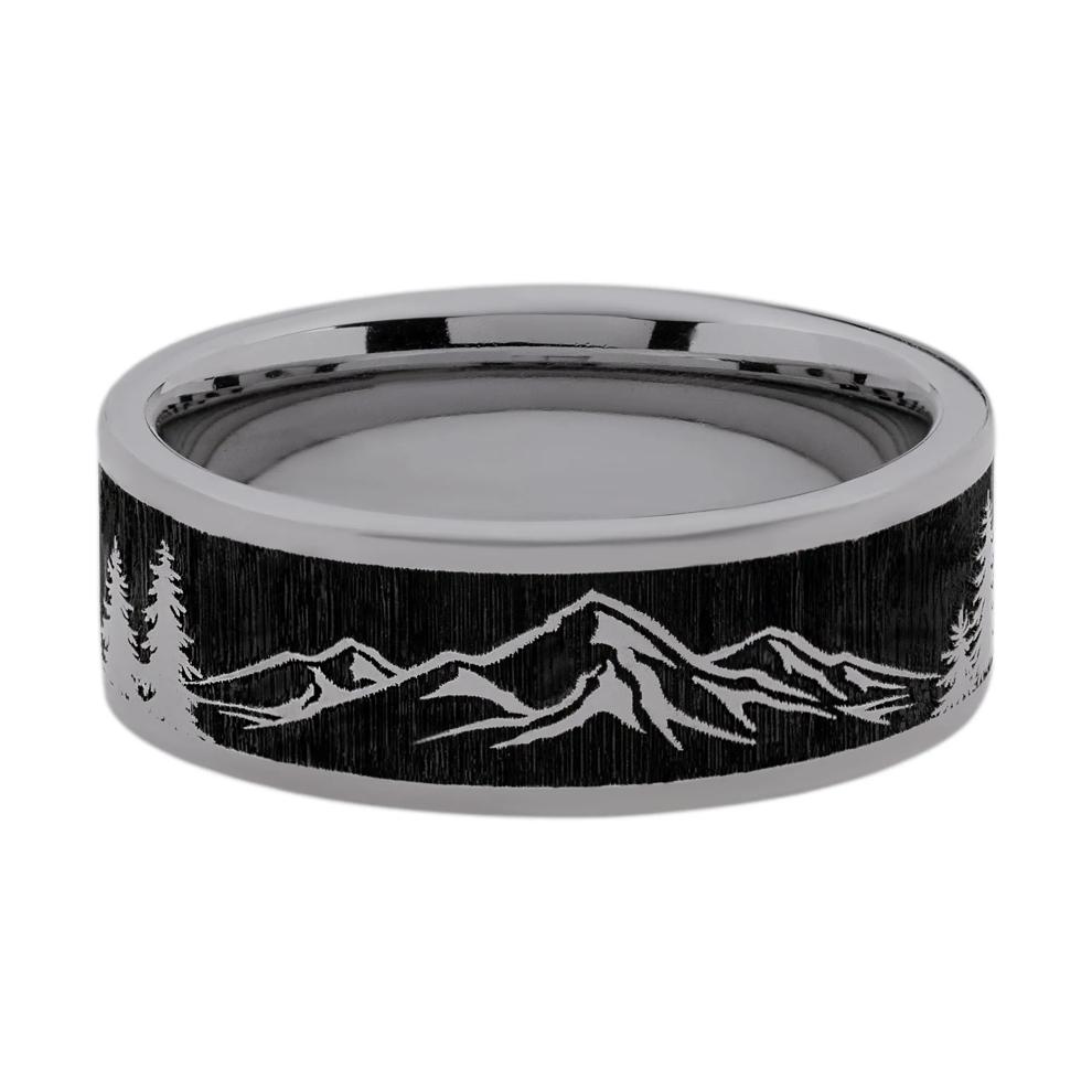 Men's Flat Band with Mountain Engraving in Tantalum, 8MM – Image 1 of 3