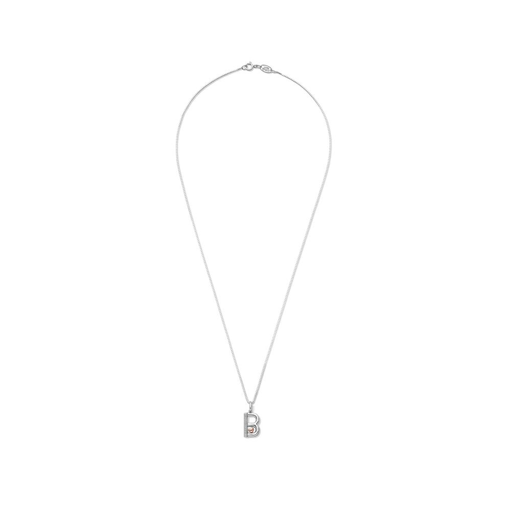 Diamond Accent Initial B Pendant in Sterling Silver and 14K Rose Gold – Image 2 of 5