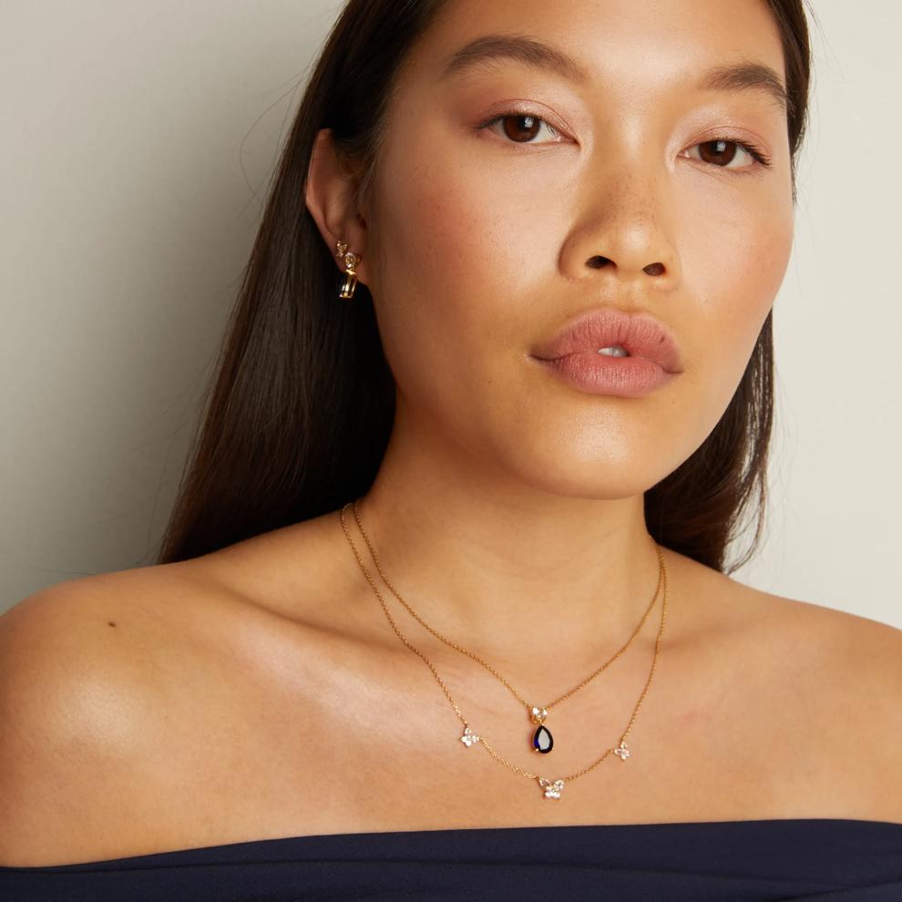 Lab-Created Blue &amp; White Sapphire Pear Drop Pendant in Vermeil – Image 6 of 6