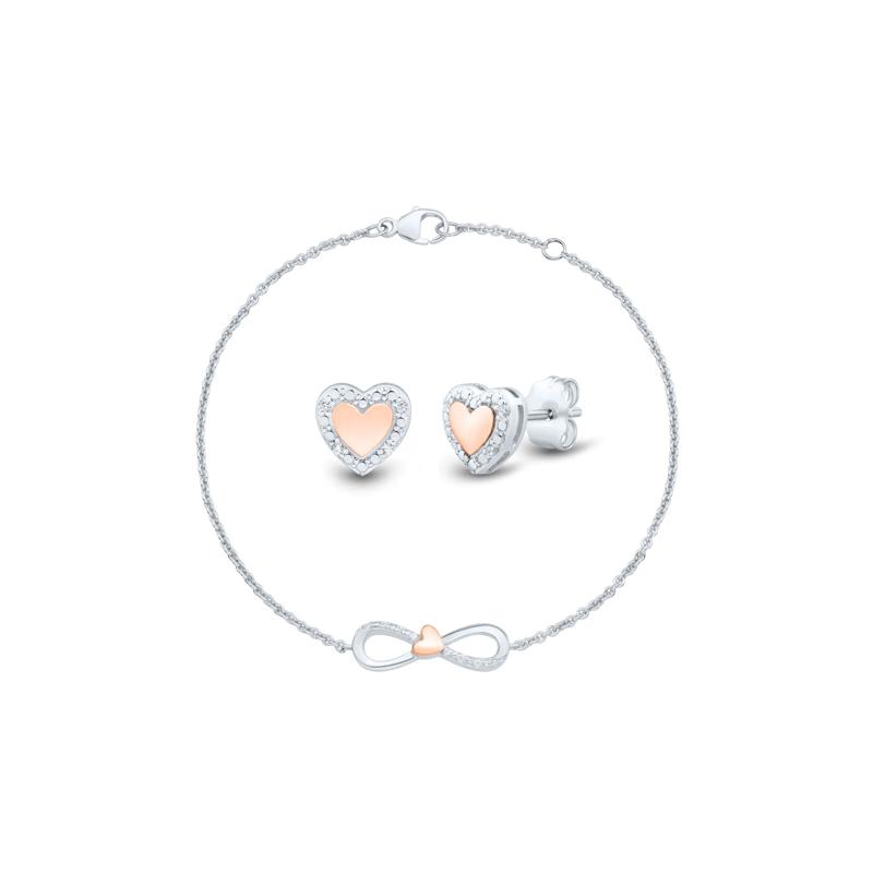 Diamond Accent Heart Infinity Earring &amp; Bracelet Box Set in Sterling Silver and 14K Rose Gold – Image 1 of 4