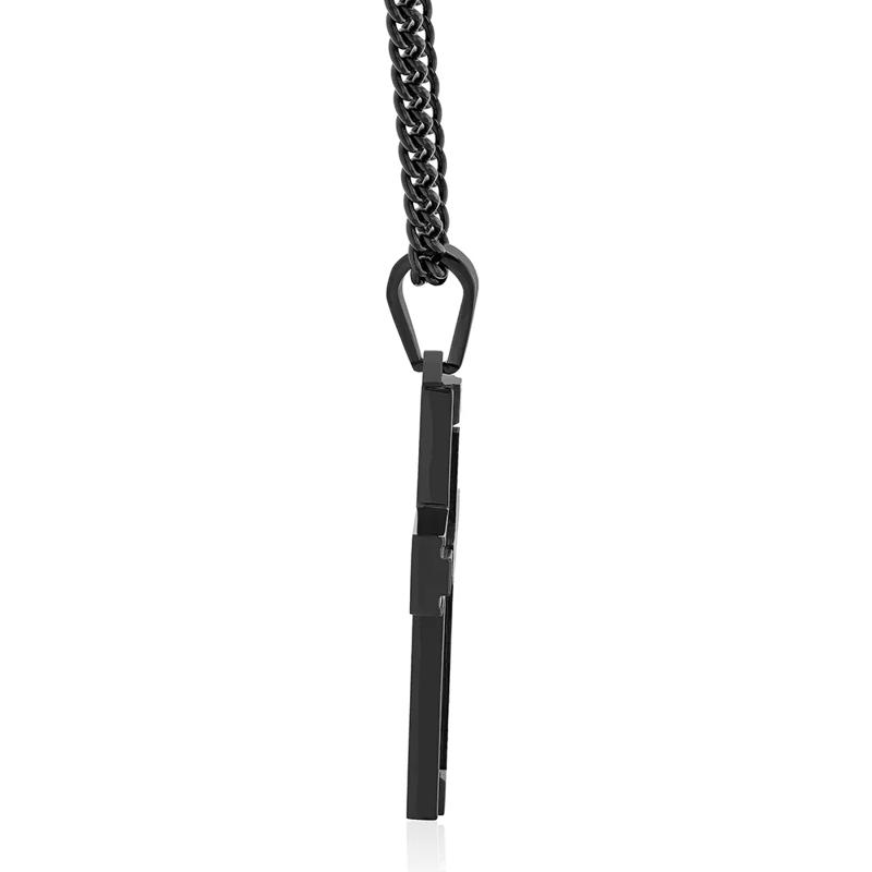 Men&rsquo;s Black Diamond Cross Pendant in Black Carbon Fiber &amp; Black Stainless Steel – Image 2 of 3