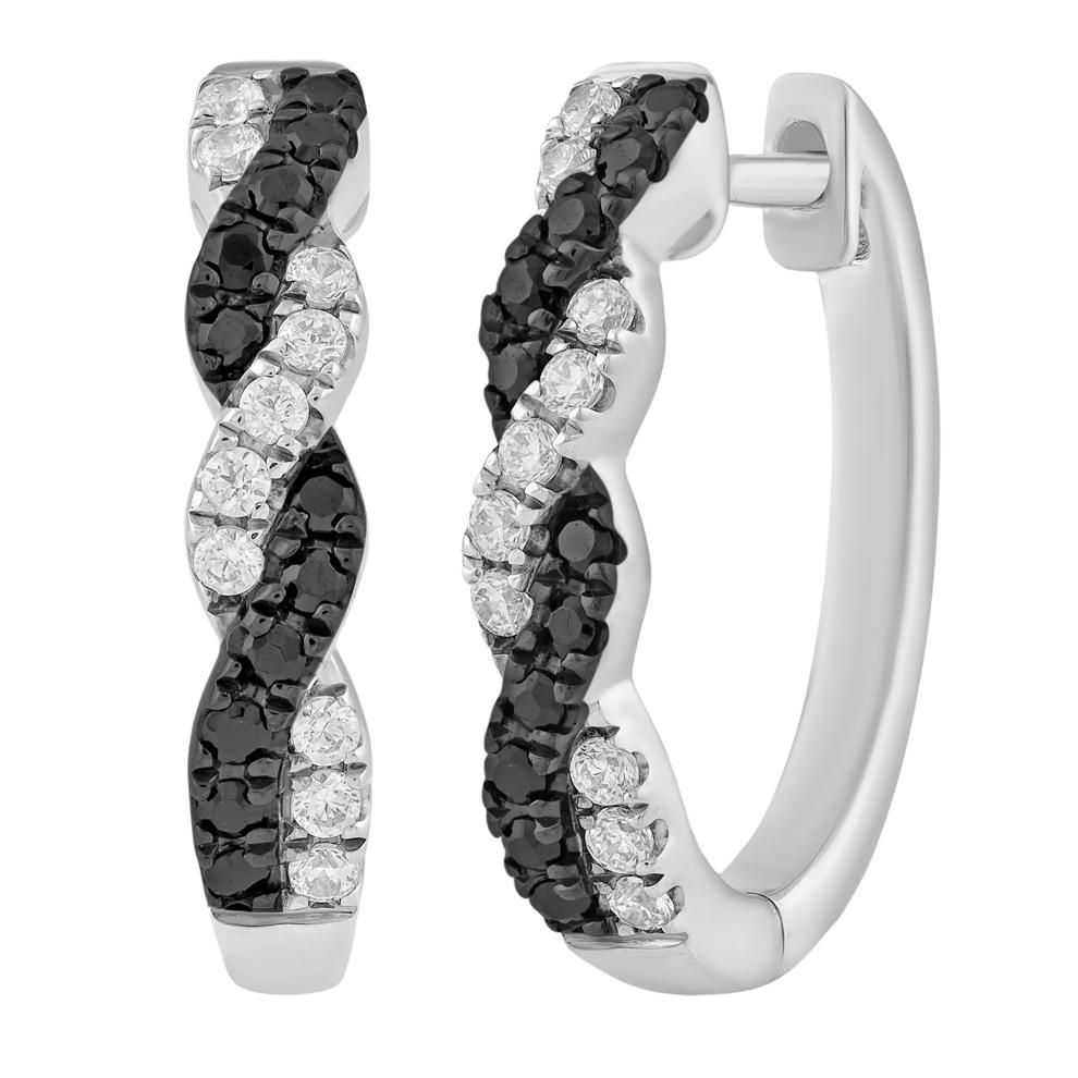 Black &amp; White Diamond Twist Hoop Earrings in Sterling Silver, 17MM (3/8 ct. tw.) – Image 1 of 1