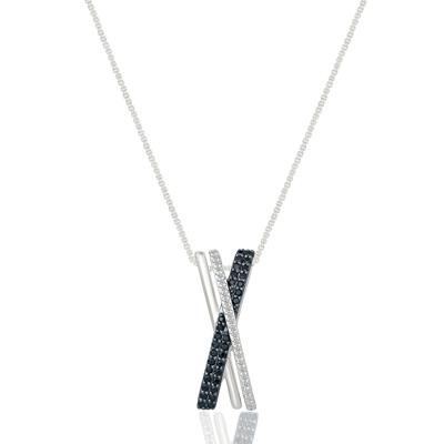 Black and White Diamond Crossover Pendant in Sterling Silver (1/4 ct. tw.)