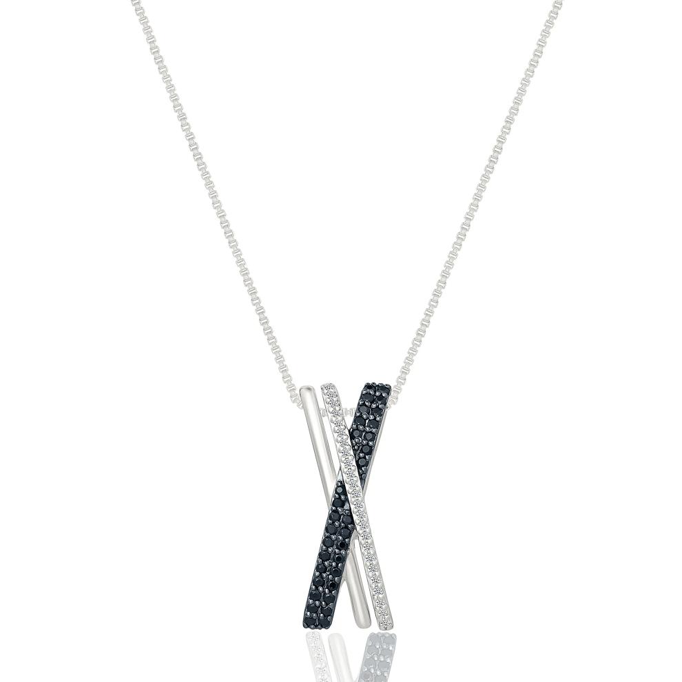 Black and White Diamond Crossover Pendant in Sterling Silver (1/4 ct. tw.) – Image 1 of 2