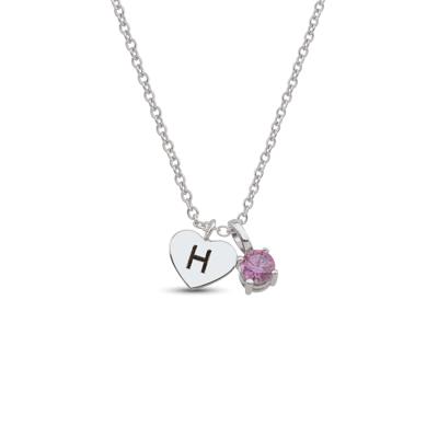 Personalized Heart Initial and Gemstone Necklace