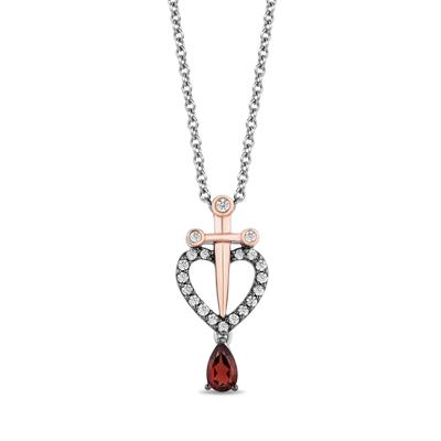 Evil Queen Diamond & Garnet Pendant in Sterling Silver & 10K Rose Gold (1/8 ct. tw)