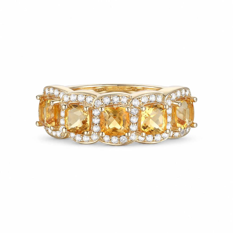 Citrine &amp; Diamond Five-Stone Halo Ring in 10K Yellow Gold (1/3 ct. tw.) – Image 1 of 4