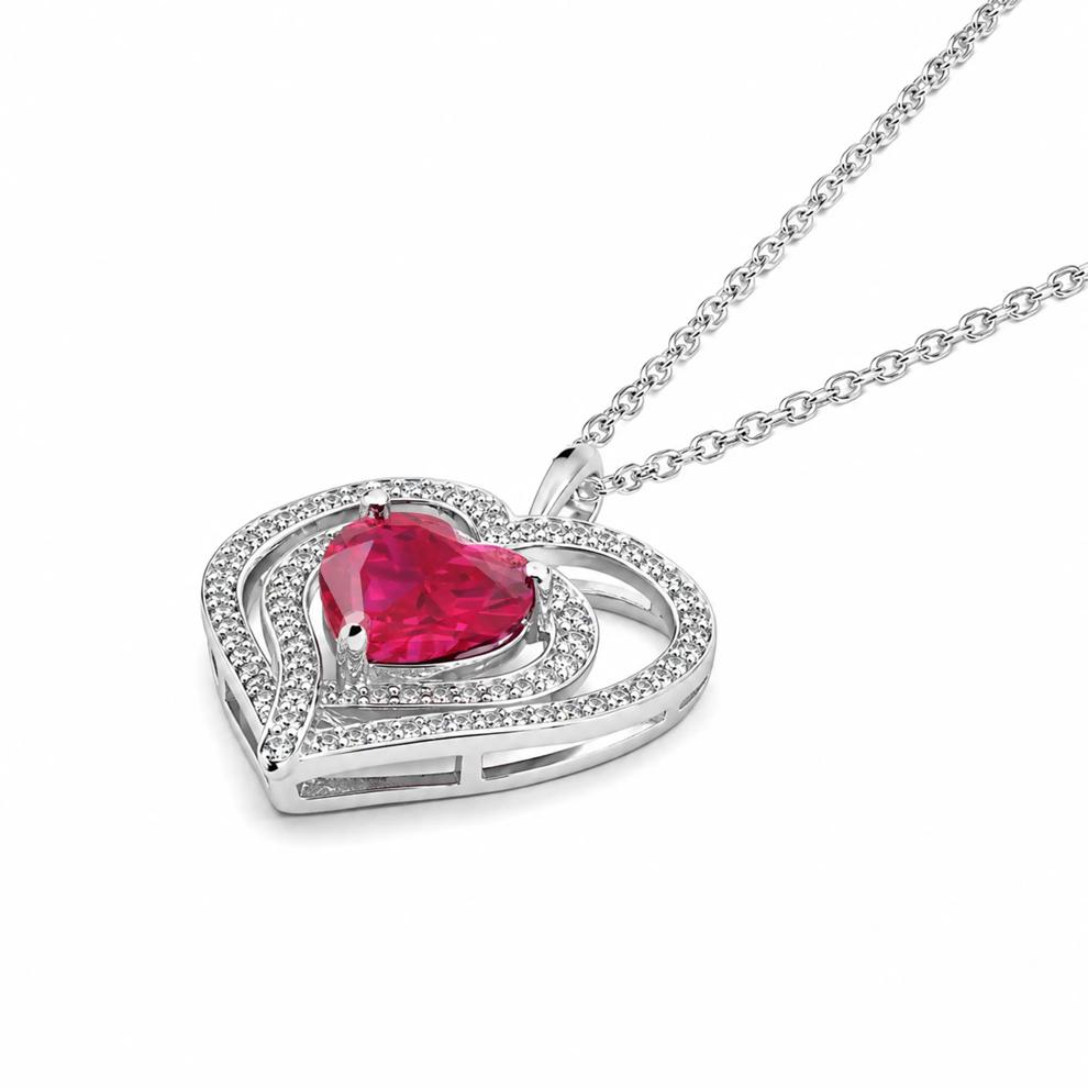 Lab-Created Ruby &amp; Lab-Created White Sapphire Heart Pendant in Sterling Silver – Image 4 of 4