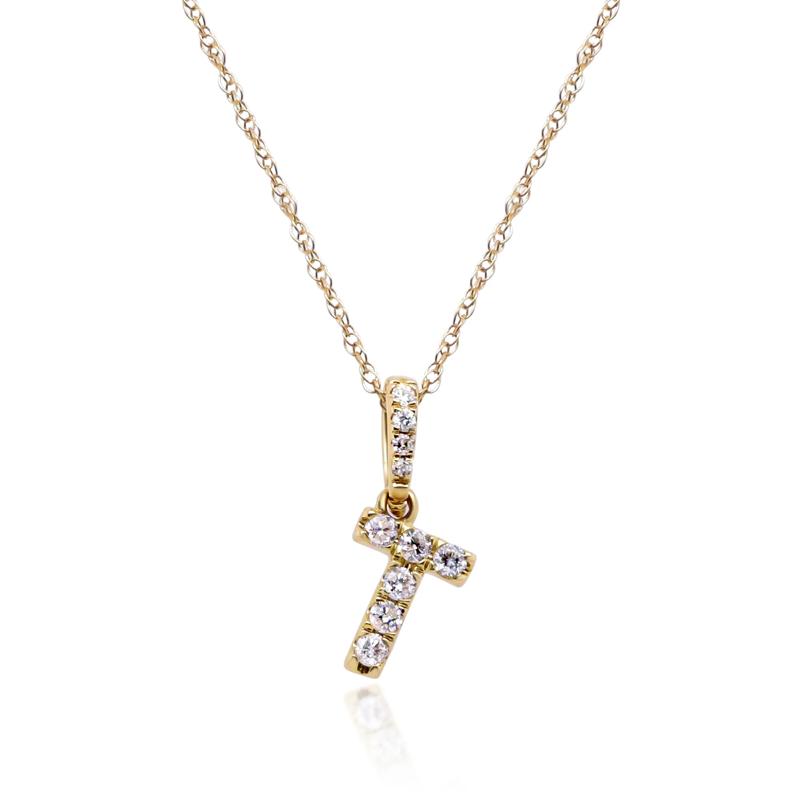 Diamond T Initial Pendant in 10K Yellow Gold (1/10 ct. tw.) – Image 1 of 4