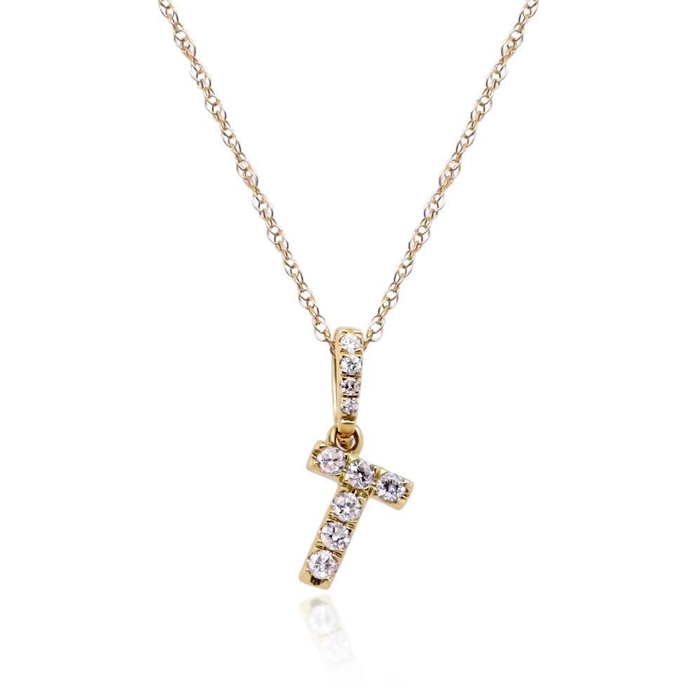 Diamond T Initial Pendant in 10K Yellow Gold (1/10 ct. tw.) – Image 1 of 4