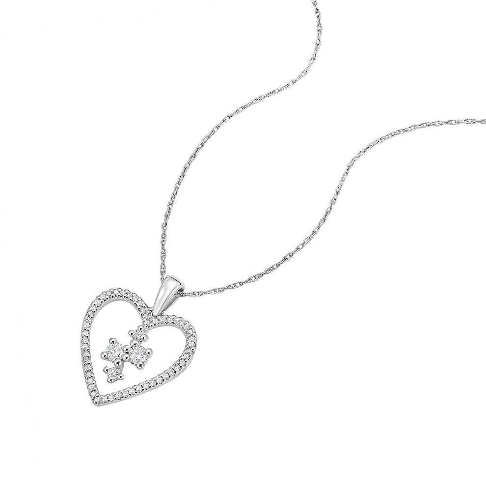 Diamond Open Dangle Heart Pendant Necklace in Sterling Silver (1/3 ct. tw.) – Image 4 of 4