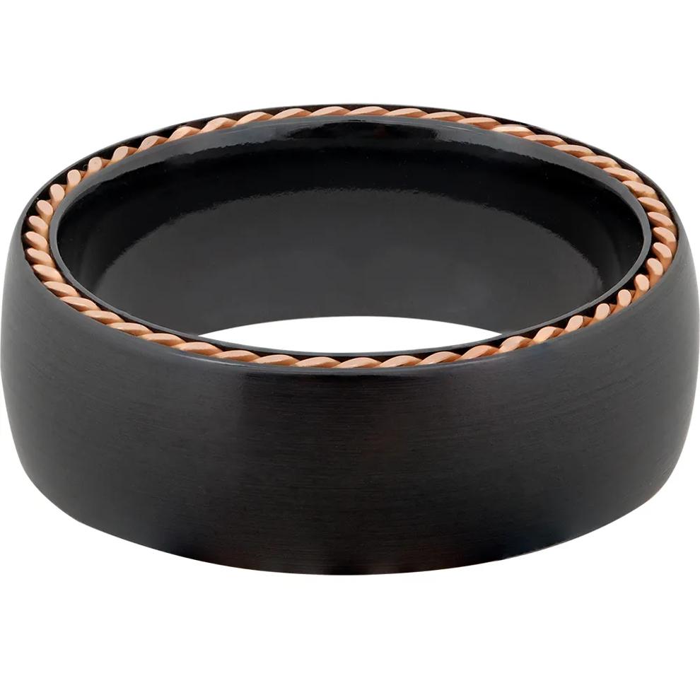 Men&rsquo;s Wedding Band with 14K Rose Gold in Black Zirconium, 8mm – Image 1 of 4