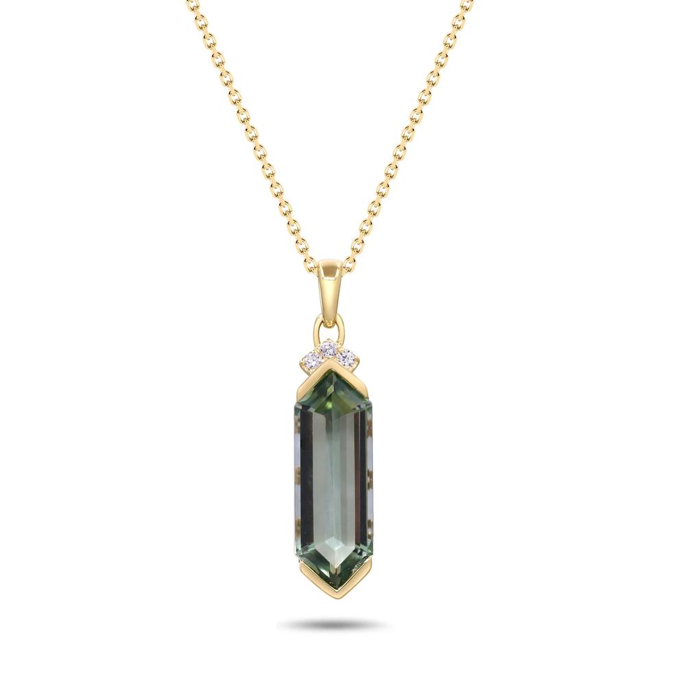 Green Quartz &amp; Diamond Accent Pendant Necklace in 10K Yellow Gold – Image 1 of 4