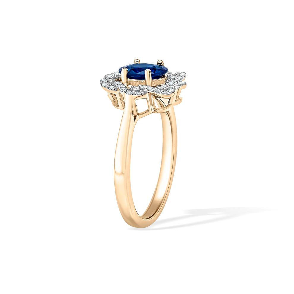 Blue Sapphire &amp; Diamond Halo Ring in 10K Yellow Gold (1/4 ct. tw.) – Image 2 of 4