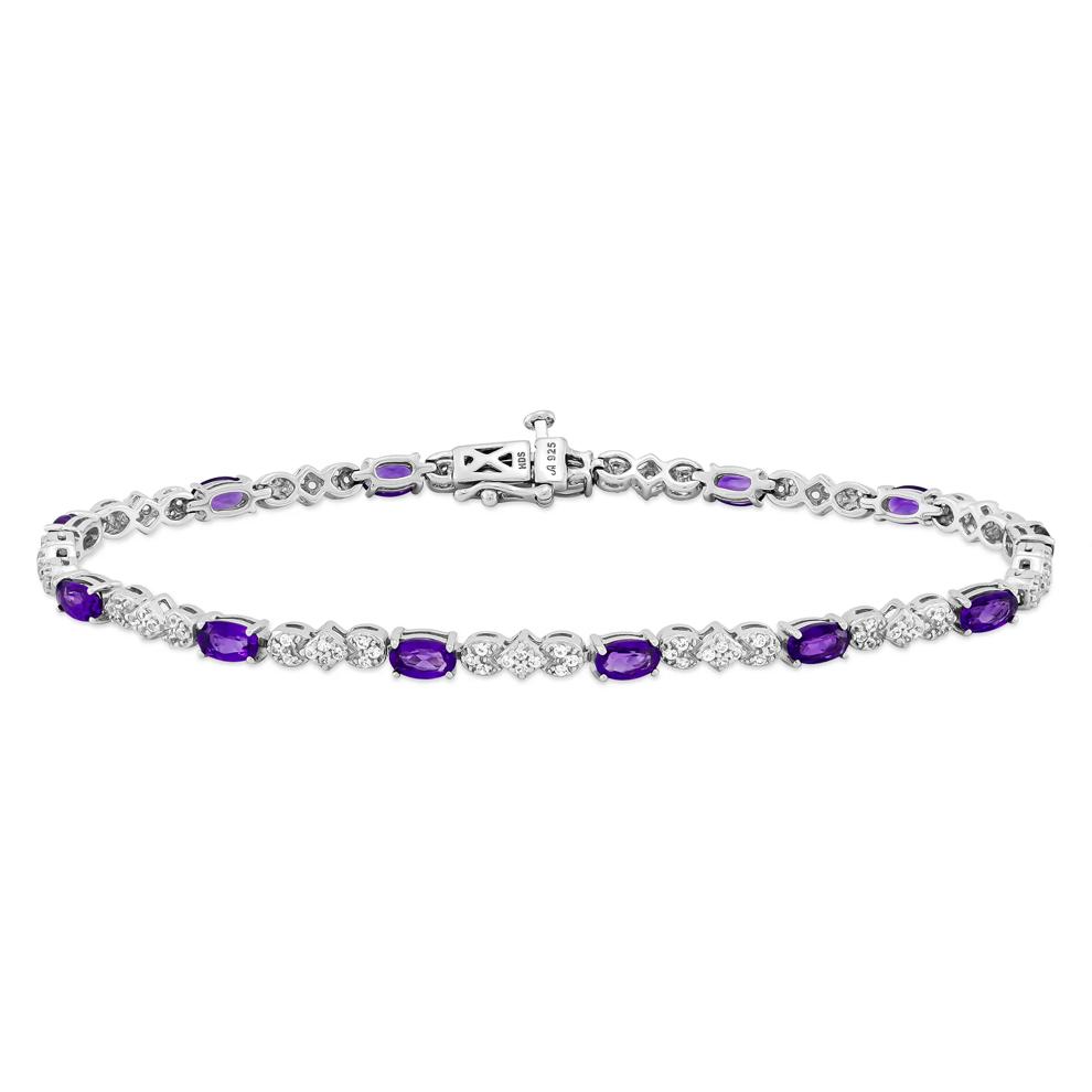 Amethyst and Lab-Created White Sapphire Bracelet in Sterling Silver  – Image 1 of 2