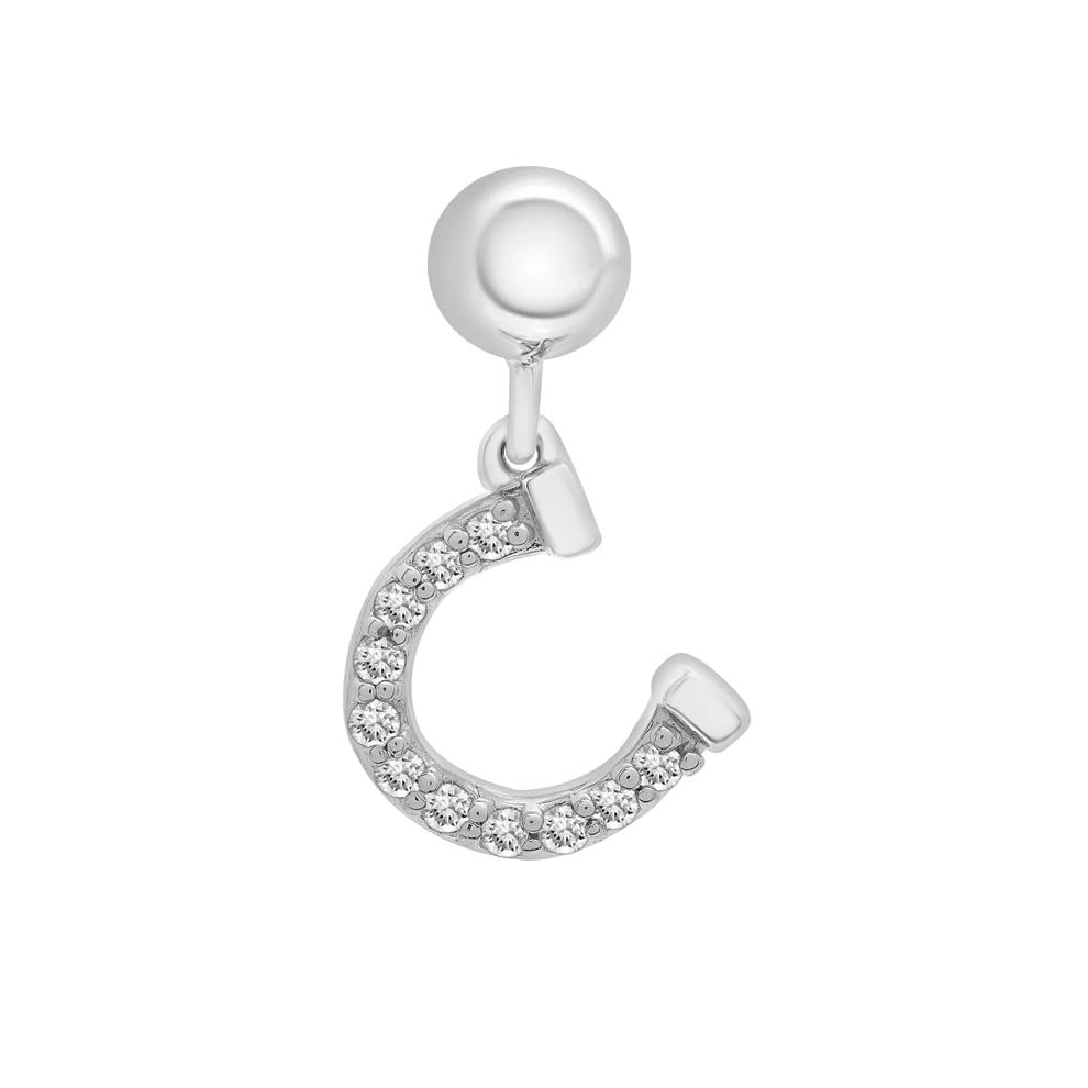 Diamond Accent Horseshoe Bead Charm in Sterling Silver – Image 1 of 3