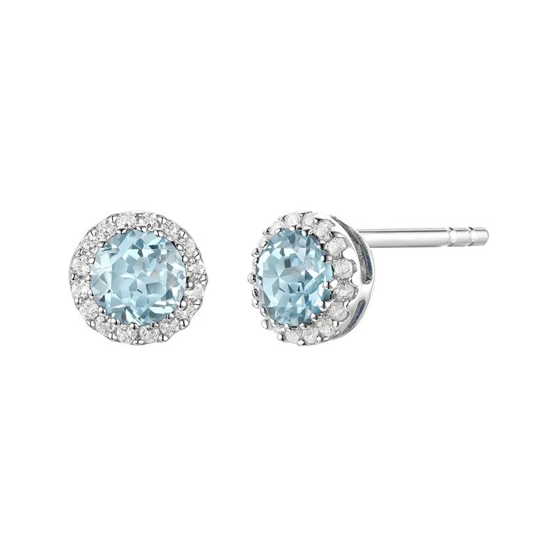 Diamond &amp; Aquamarine Stud Earrings in 14K White Gold – Image 1 of 1