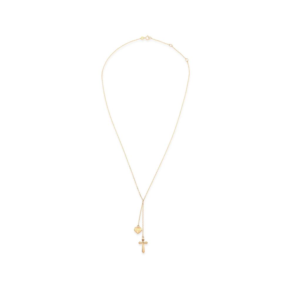 Cross &amp; Heart Lariat Necklace in 14K Yellow Gold, 18" – Image 2 of 4