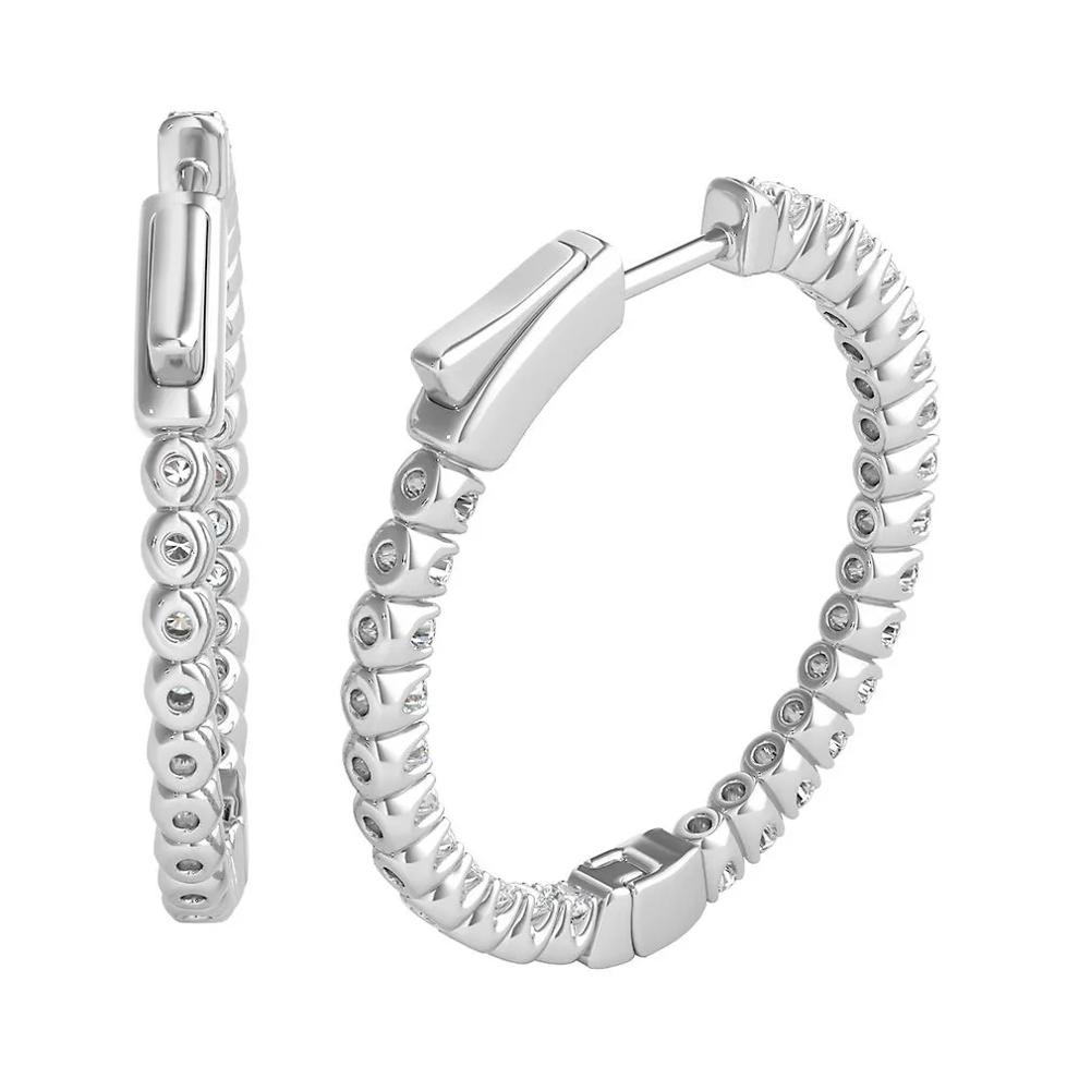 1 ct. tw. Diamond Hoop Earrings in 14K White Gold  – Image 3 of 4