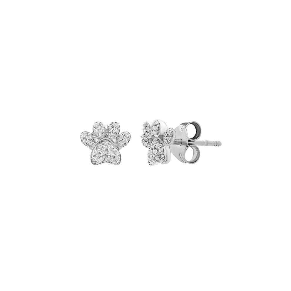 Diamond Paw Print Stud Earrings in Sterling Silver (1/10 ct. tw.) – Image 1 of 1