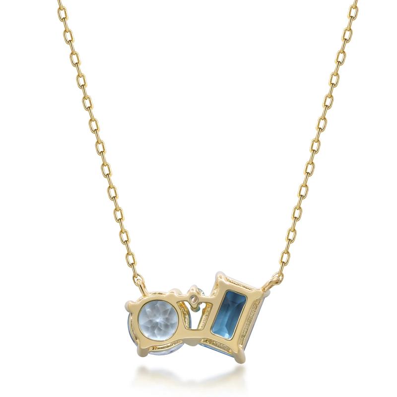 Blue Topaz and Diamond Accent Toi et Moi Necklace in 10K Yellow Gold  – Image 3 of 3