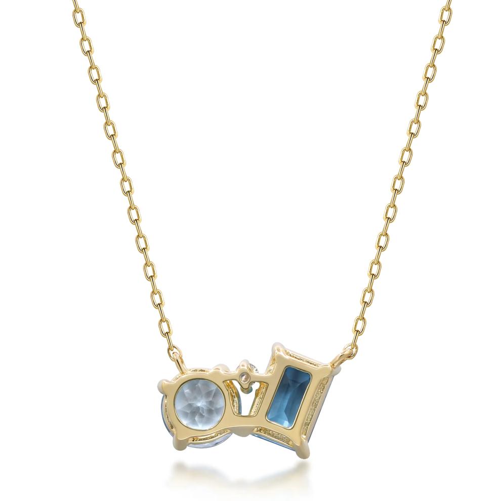 Blue Topaz and Diamond Accent Toi et Moi Necklace in 10K Yellow Gold  – Image 3 of 3