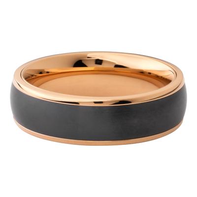  Men’s Black Zirconium Wedding Band in 14K Rose Gold, 7MM 