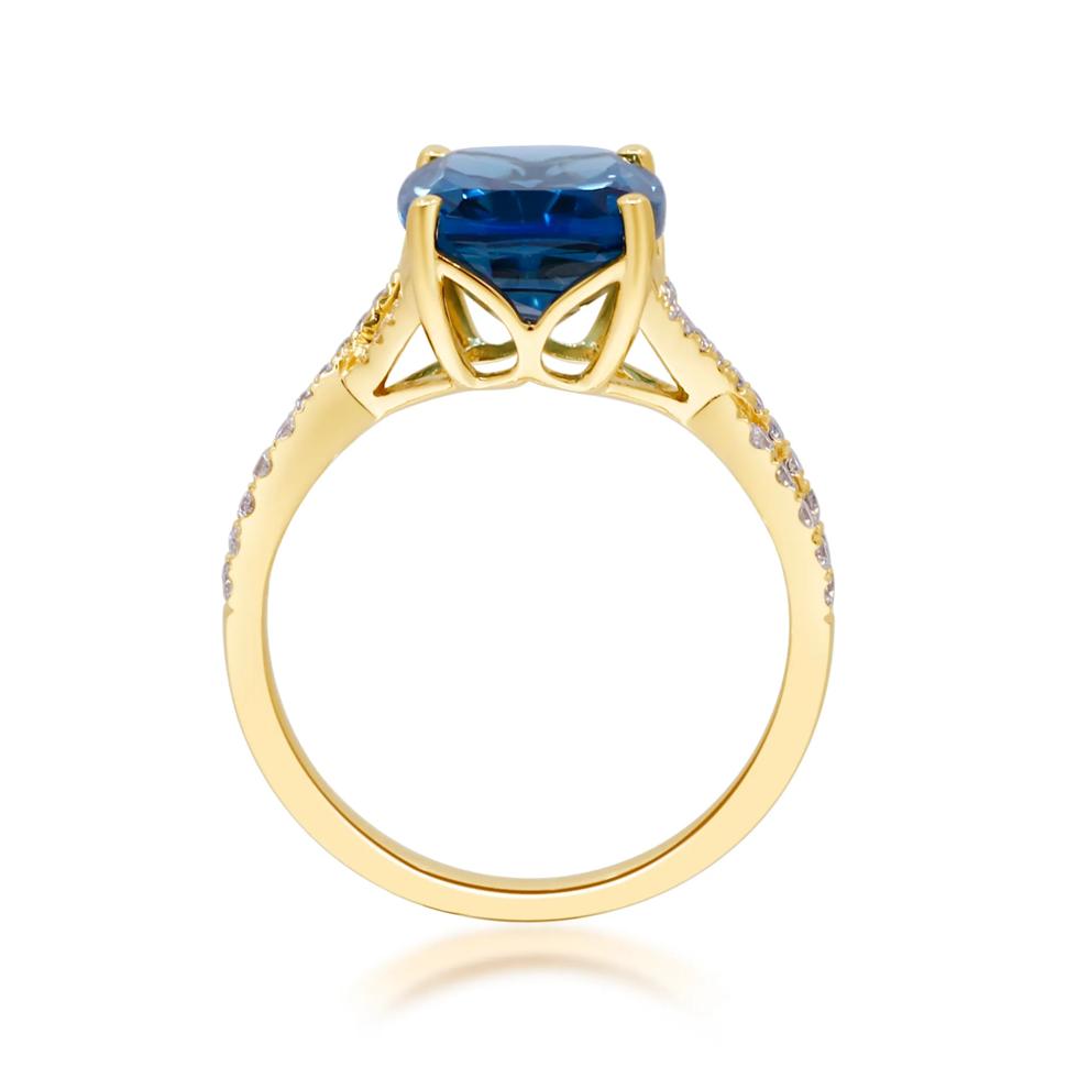 London Blue Topaz &amp; Diamond Ring in 10K Yellow Gold (1/5 ct. tw.) – Image 2 of 5