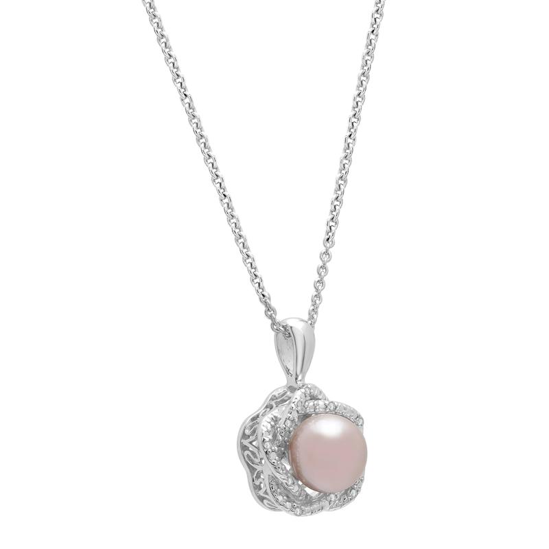 Pink Freshwater Cultured Pearl &amp; Diamond Accent Pendant in Sterling Silver – Image 2 of 4