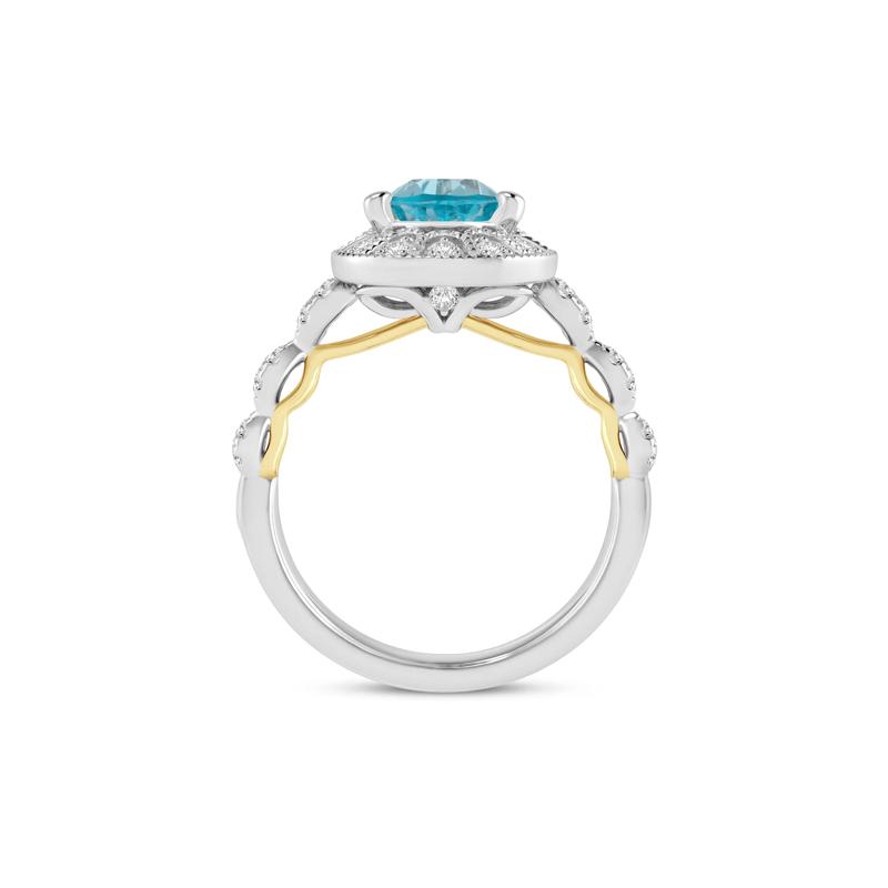 Pear-Shaped Blue Topaz and Diamond Engagement Ring in 14K White and Yellow Gold &#40;1/4 ct. tw.&#41; – Image 2 of 3