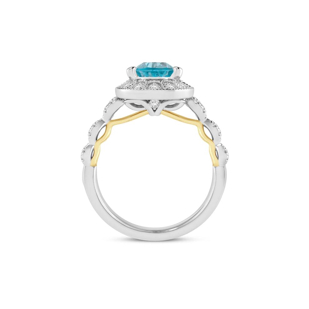 Pear-Shaped Blue Topaz and Diamond Engagement Ring in 14K White and Yellow Gold (1/4 ct. tw.) – Image 2 of 3